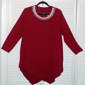 Grace Elements Women's XL Red Beaded Sweater NWT